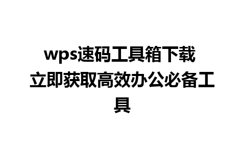 wps速码工具箱下载 立即获取高效办公必备工具