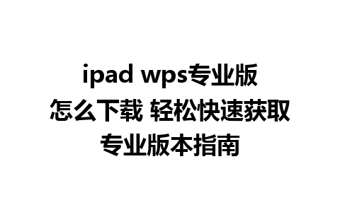 ipad wps专业版怎么下载 轻松快速获取专业版本指南