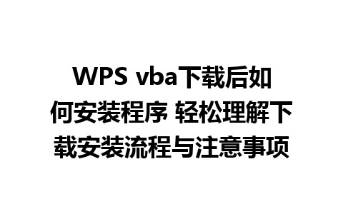 WPS vba下载后如何安装程序 轻松理解下载安装流程与注意事项