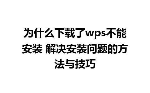 为什么下载了wps不能安装 解决安装问题的方法与技巧