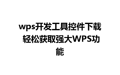 wps开发工具控件下载 轻松获取强大WPS功能