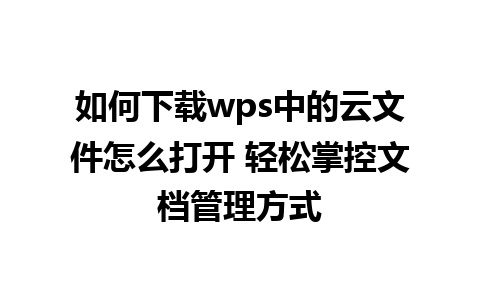 如何下载wps中的云文件怎么打开 轻松掌控文档管理方式