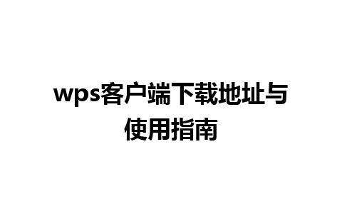 wps客户端下载地址与使用指南