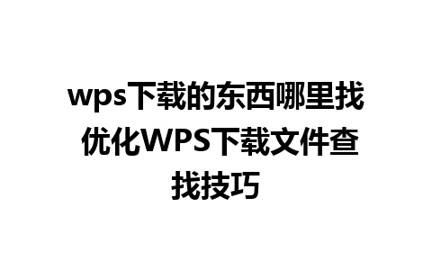 wps下载的东西哪里找 优化WPS下载文件查找技巧