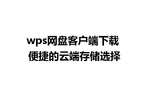 wps网盘客户端下载 便捷的云端存储选择