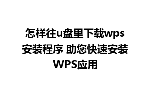 怎样往u盘里下载wps安装程序 助您快速安装WPS应用