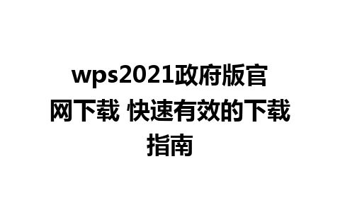 wps2021政府版官网下载 快速有效的下载指南