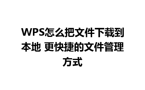 WPS怎么把文件下载到本地 更快捷的文件管理方式