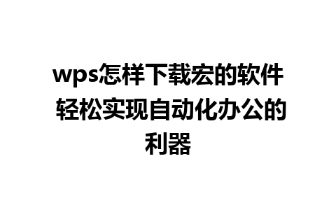 wps怎样下载宏的软件 轻松实现自动化办公的利器