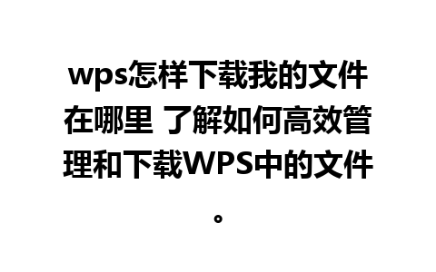 wps怎样下载我的文件在哪里 了解如何高效管理和下载WPS中的文件。