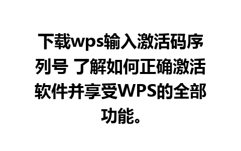 下载wps输入激活码序列号 了解如何正确激活软件并享受WPS的全部功能。