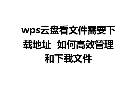 wps云盘看文件需要下载地址  如何高效管理和下载文件