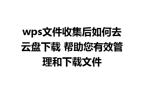 wps文件收集后如何去云盘下载 帮助您有效管理和下载文件