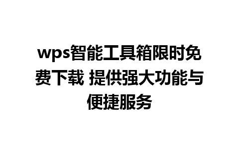 wps智能工具箱限时免费下载 提供强大功能与便捷服务