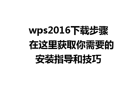 wps2016下载步骤  在这里获取你需要的安装指导和技巧