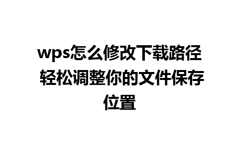 wps怎么修改下载路径 轻松调整你的文件保存位置