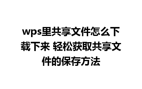 wps里共享文件怎么下载下来 轻松获取共享文件的保存方法