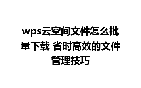 wps云空间文件怎么批量下载 省时高效的文件管理技巧