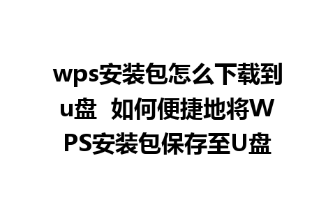 wps安装包怎么下载到u盘  如何便捷地将WPS安装包保存至U盘