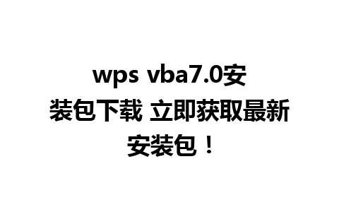 wps vba7.0安装包下载 立即获取最新安装包！