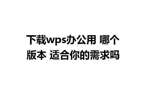 下载wps办公用 哪个版本 适合你的需求吗