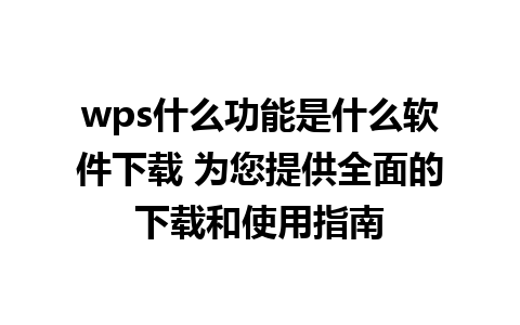 wps什么功能是什么软件下载 为您提供全面的下载和使用指南