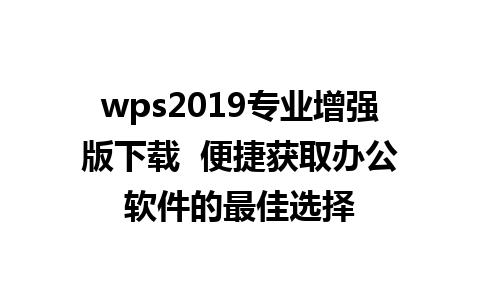 wps2019专业增强版下载  便捷获取办公软件的最佳选择