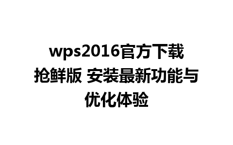 wps2016官方下载抢鲜版 安装最新功能与优化体验