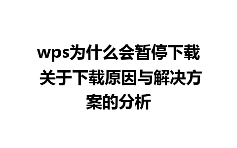 wps为什么会暂停下载 关于下载原因与解决方案的分析