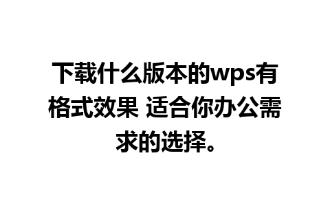 下载什么版本的wps有格式效果 适合你办公需求的选择。