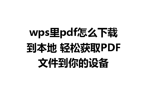 wps里pdf怎么下载到本地 轻松获取PDF文件到你的设备