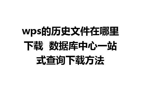 wps的历史文件在哪里下载  数据库中心一站式查询下载方法