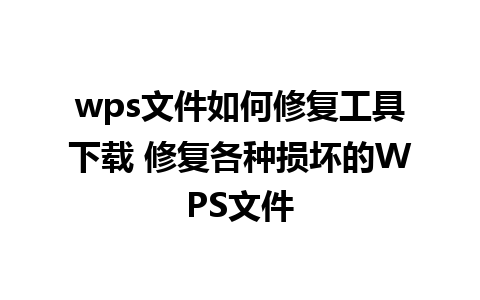 wps文件如何修复工具下载 修复各种损坏的WPS文件