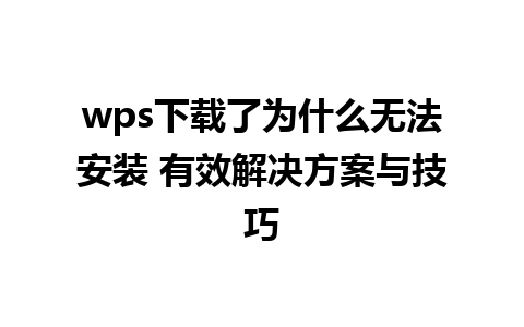 wps下载了为什么无法安装 有效解决方案与技巧