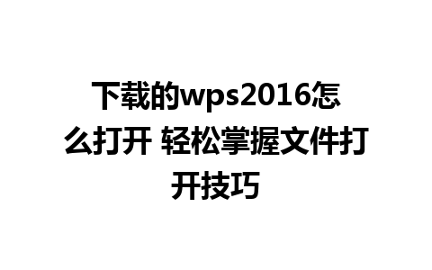 下载的wps2016怎么打开 轻松掌握文件打开技巧