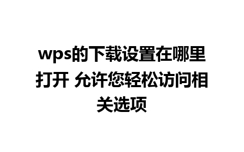 wps的下载设置在哪里打开 允许您轻松访问相关选项