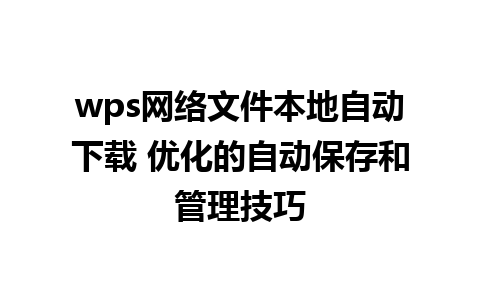 wps网络文件本地自动下载 优化的自动保存和管理技巧