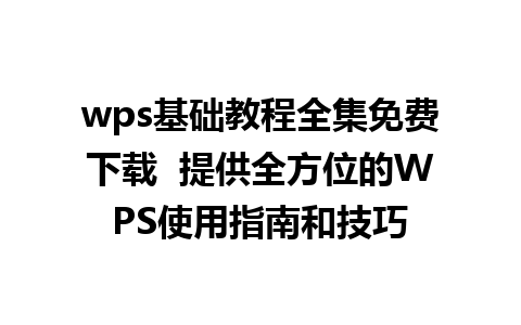 wps基础教程全集免费下载  提供全方位的WPS使用指南和技巧