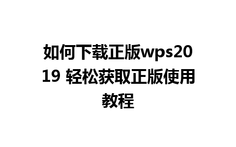 如何下载正版wps2019 轻松获取正版使用教程