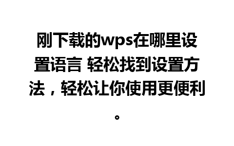 刚下载的wps在哪里设置语言 轻松找到设置方法，轻松让你使用更便利。