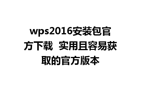 wps2016安装包官方下载  实用且容易获取的官方版本