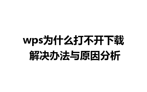 wps为什么打不开下载 解决办法与原因分析