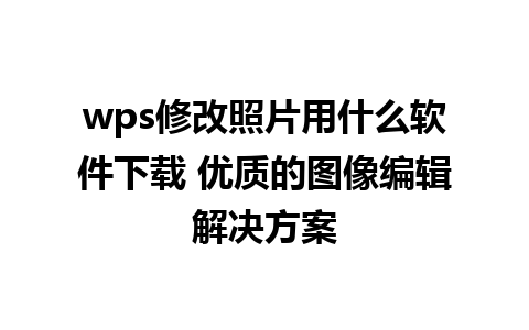 wps修改照片用什么软件下载 优质的图像编辑解决方案