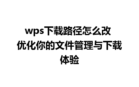 wps下载路径怎么改 优化你的文件管理与下载体验