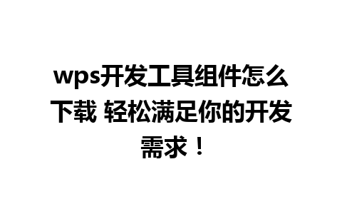 wps开发工具组件怎么下载 轻松满足你的开发需求！