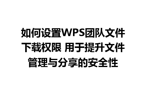 如何设置WPS团队文件下载权限 用于提升文件管理与分享的安全性