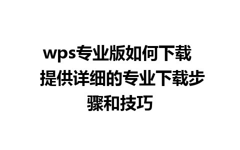 wps专业版如何下载  提供详细的专业下载步骤和技巧