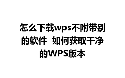 怎么下载wps不附带别的软件  如何获取干净的WPS版本