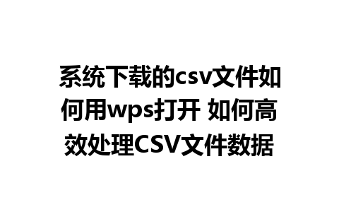 系统下载的csv文件如何用wps打开 如何高效处理CSV文件数据