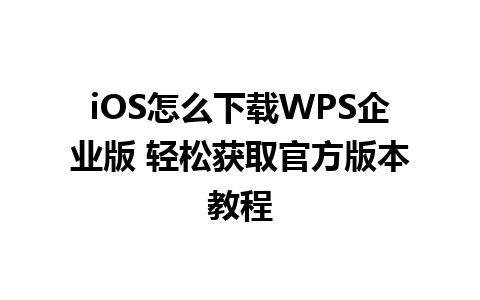 iOS怎么下载WPS企业版 轻松获取官方版本教程